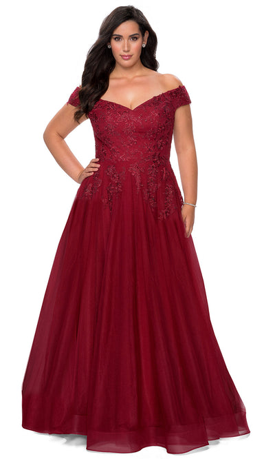 La Femme - 28950 Embroidered Off Shoulder Tulle Gown In Red