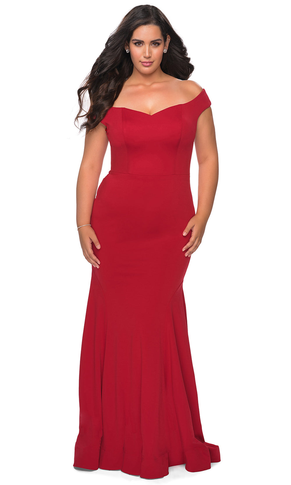 La Femme - 28963 Off Shoulder Bodice Jersey Dress In Red