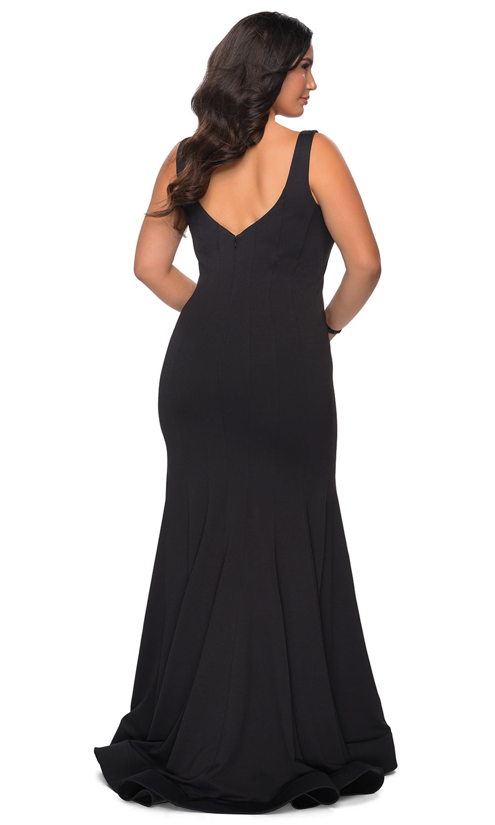 La Femme - 28975 Long Deep V-Neck Mermaid Dress In Black