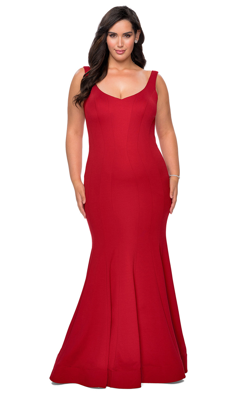 La Femme - 28975 Long Deep V-Neck Mermaid Dress In Red