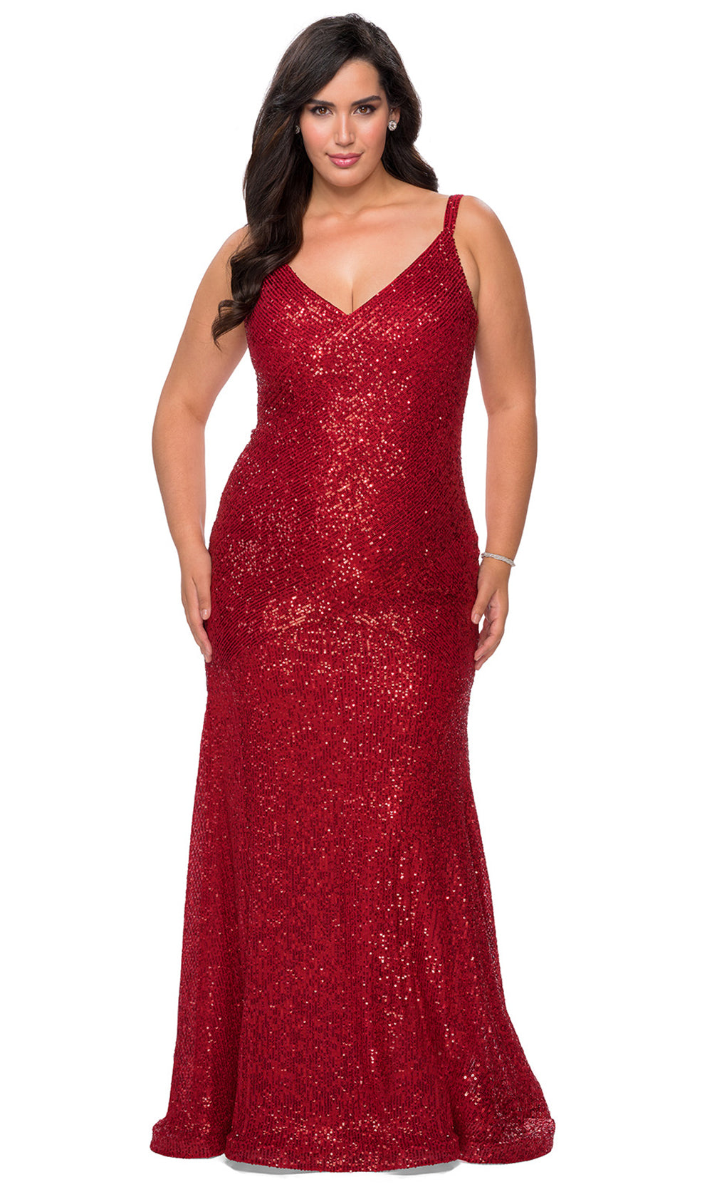 La Femme - 29006 Sleeveless Sequined Sheath Dress In Red