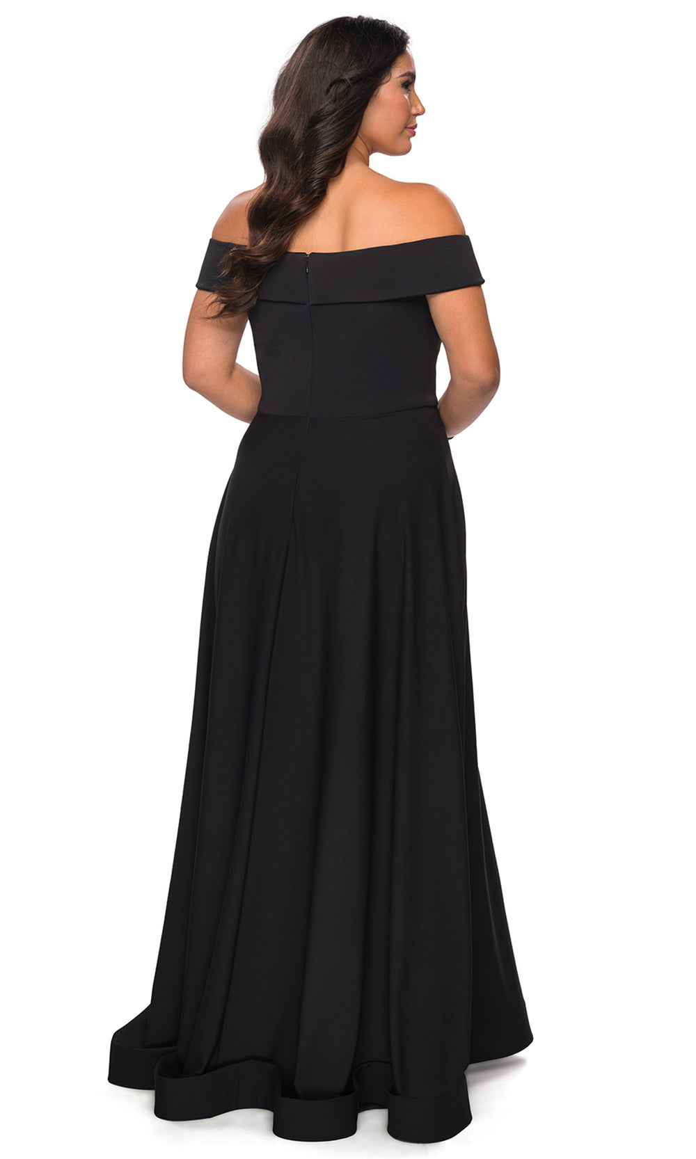 La Femme - 29007 Off Shoulder Jersey A-Line Dress With Slit In Black