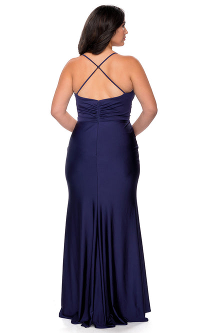 La Femme - 29022 Crisscross Back High Slit Sheath Dress In Blue