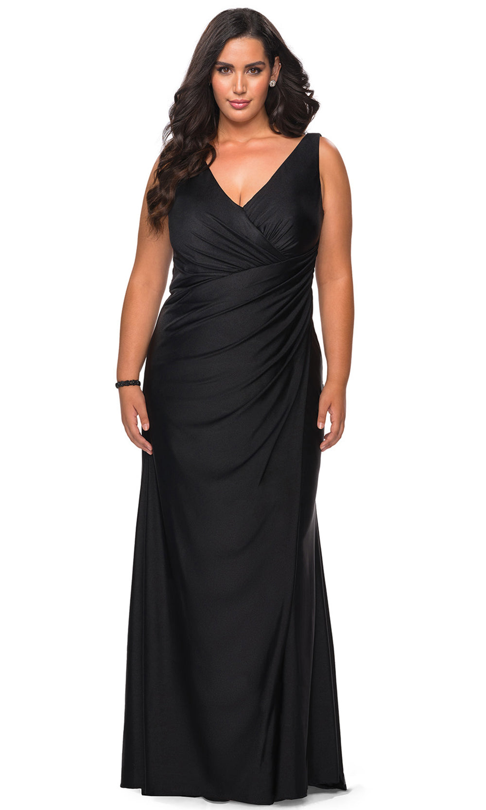La Femme - 29024 Sleeveless Wrap High Slit Sheath Dress In Black