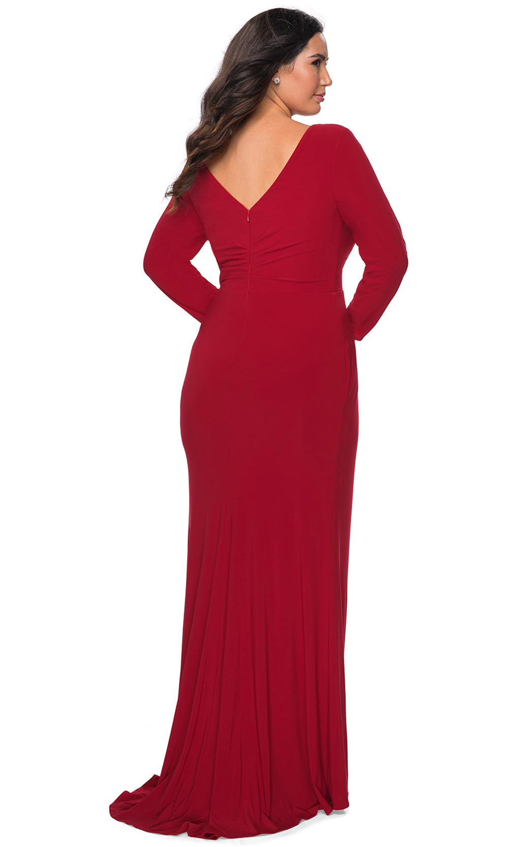 La Femme - 29044 V Neck Long Sleeves Sheath Dress In Red