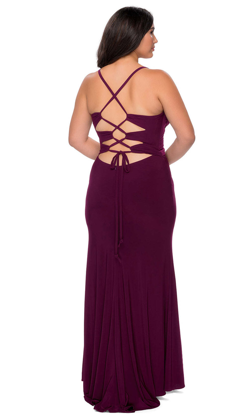 La Femme - 29055 Deep V Neck Jersey Fitted Dress In Purple