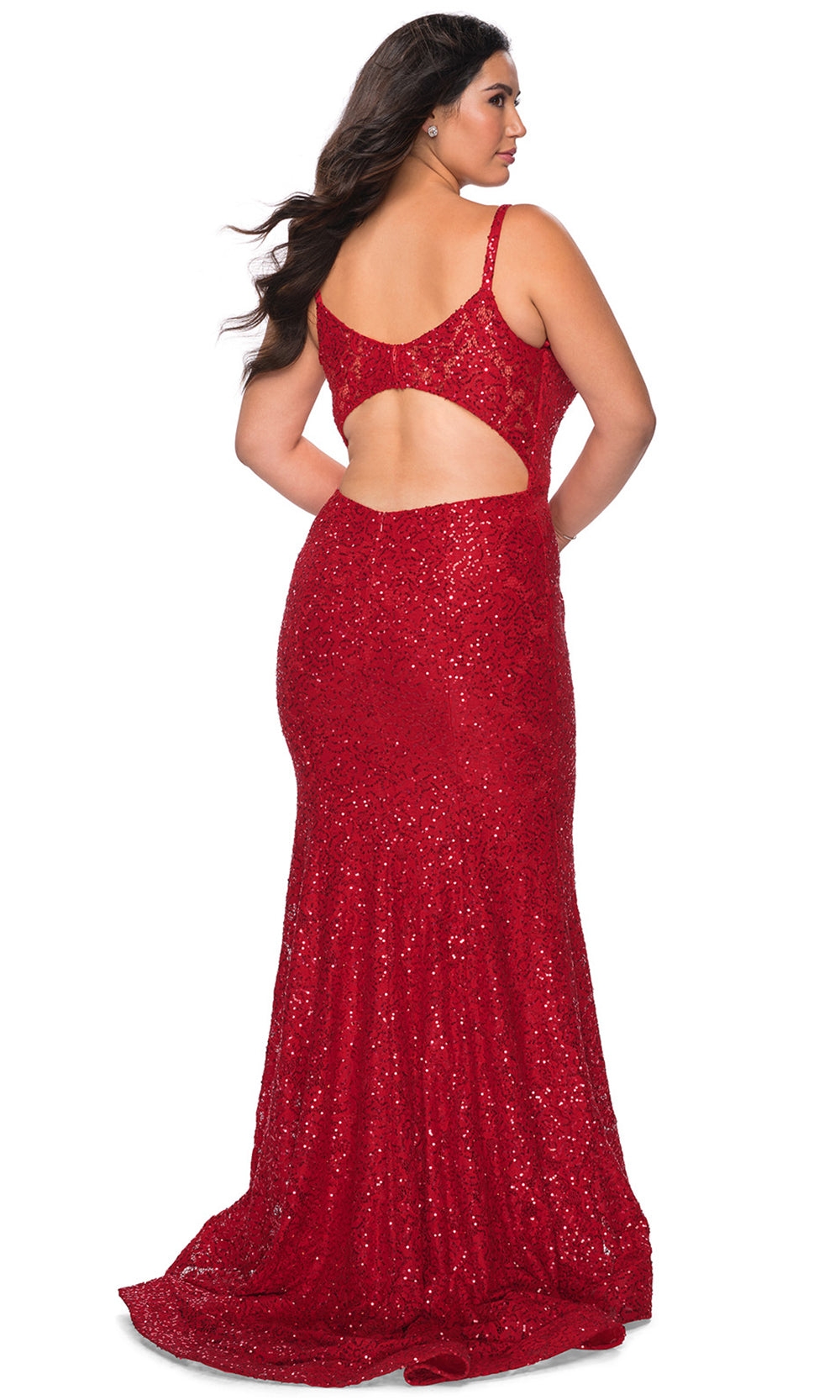 La Femme - 29063 Sequin V Neck Trumpet Dress In Red