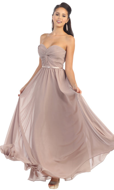 May Queen - MQ1145 Strapless Sweetheart A-Line Dress In Gray and Brown