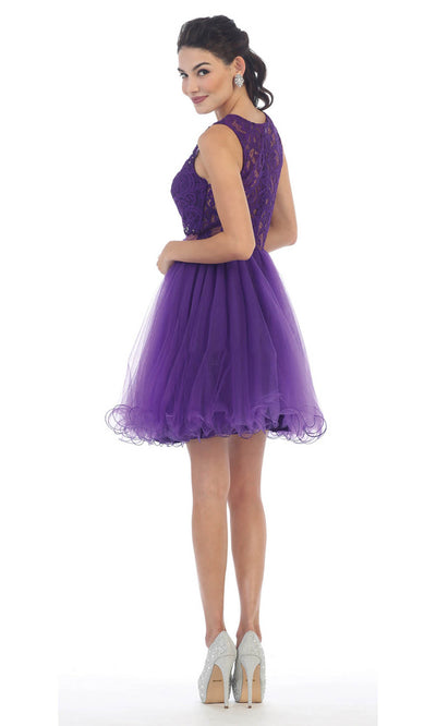 May Queen - MQ1268 Jewel Embroided Cocktail Dress In Purple