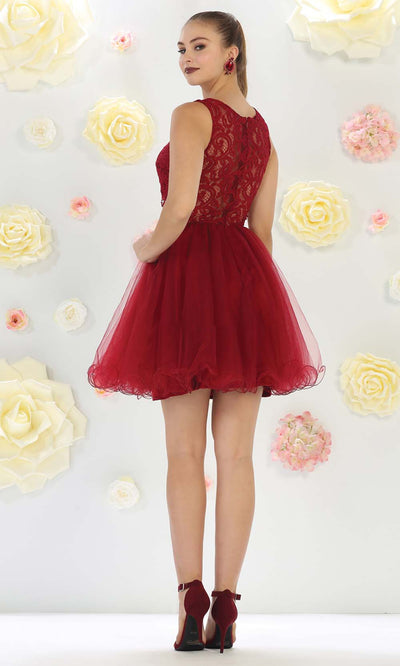 May Queen - MQ1268 Jewel Embroided Cocktail Dress In Red and Black