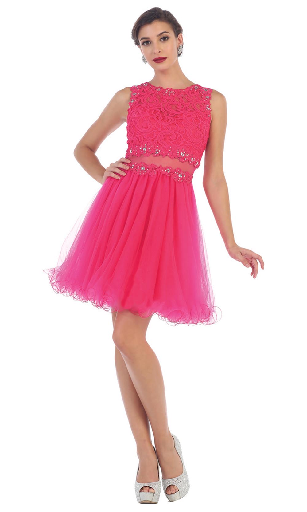 May Queen - MQ1268 Jewel Embroided Cocktail Dress In Pink