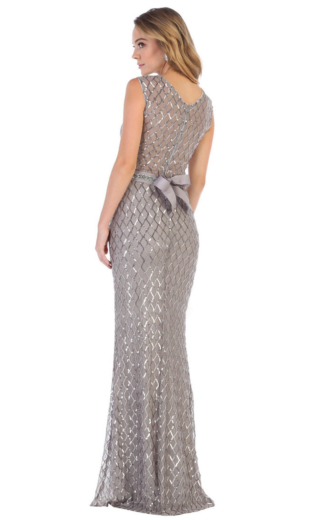 May Queen - MQ1606 Sleeveless Jewel Column Gown In Silver