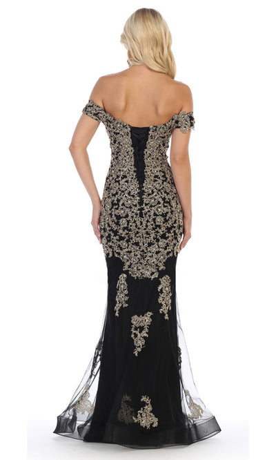 May Queen - MQ1607 Off Shoulder Embroidered Gown In Black