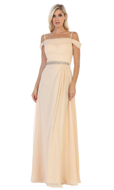 May Queen - MQ1611 Off Shoulder Long Formal Dress In Champagne