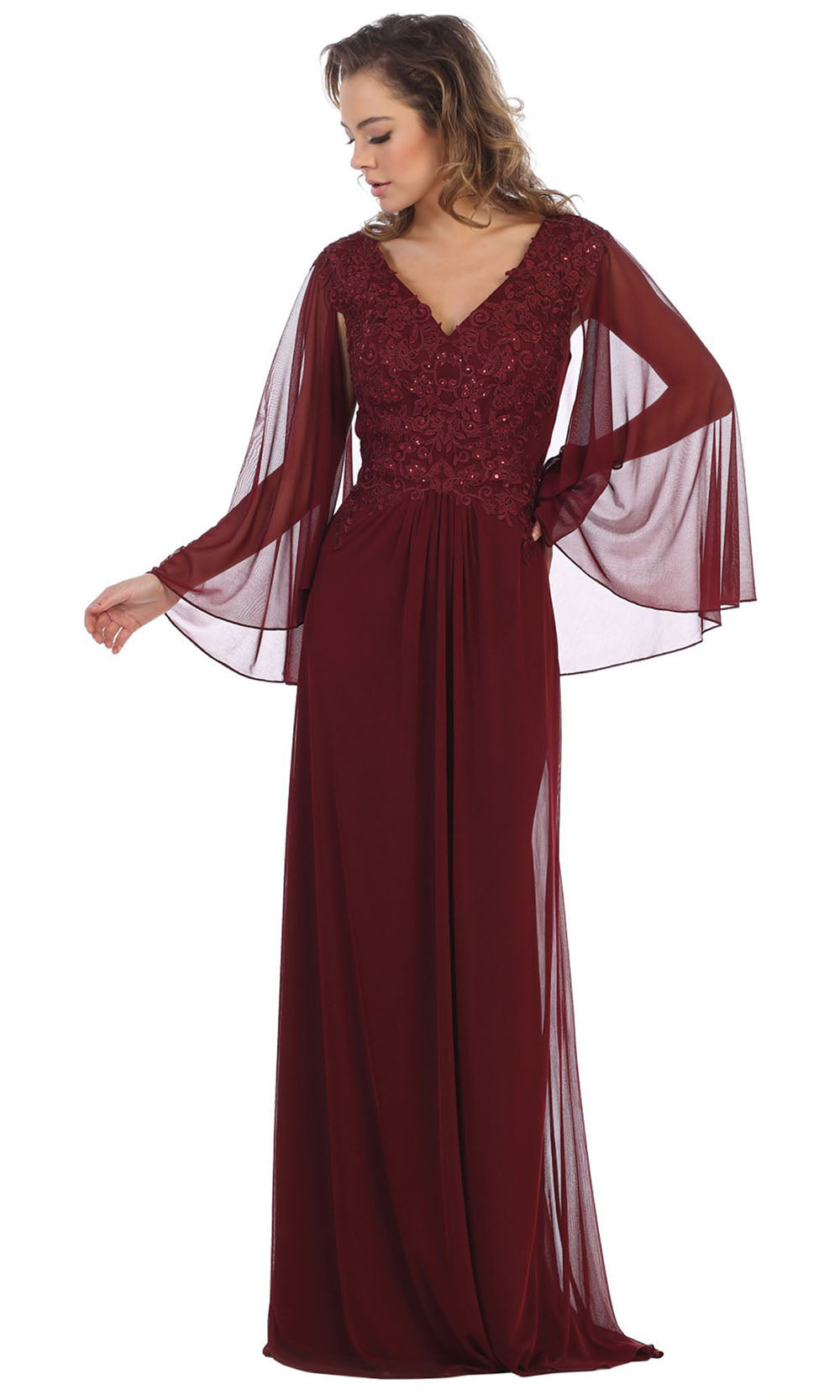 May Queen - MQ1612B V Neck Formal Gown In Red