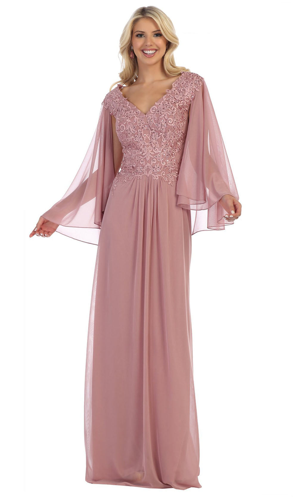 May Queen - MQ1612B V Neck Formal Gown In Pink