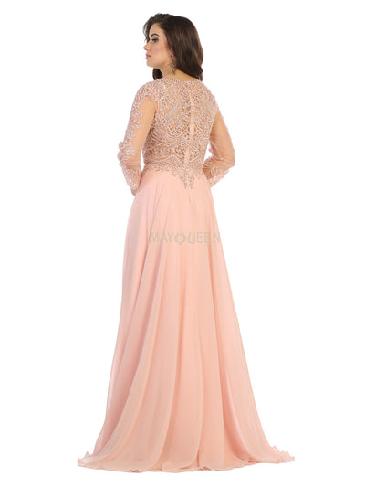 May Queen - MQ1615 Embroidered Bateau A-Line Gown In Neutral