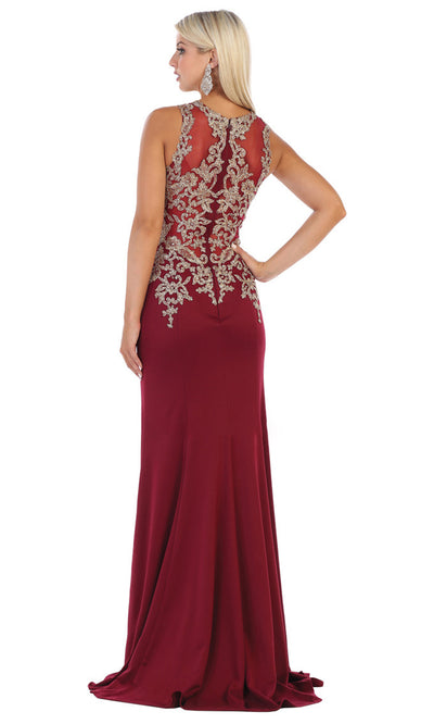 May Queen - MQ1629 Beaded Illusion Jewel Dress In Red