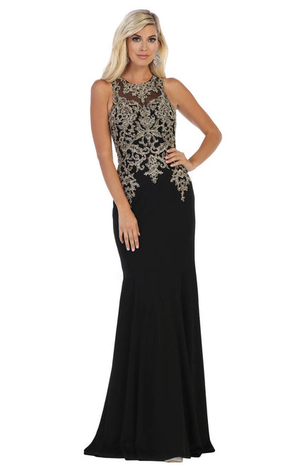 May Queen - MQ1629 Beaded Illusion Jewel Dress In Black