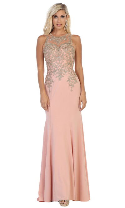 May Queen - MQ1629 Beaded Illusion Jewel Dress In Pink