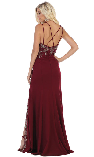 May Queen - MQ1633 Embellished Sweetheart Long Dress In Burgundy