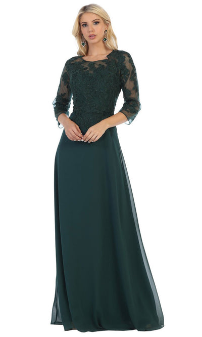 Champagne May Queen - MQ1637 Illusion Quarter Sleeve Long Dress | Long ...