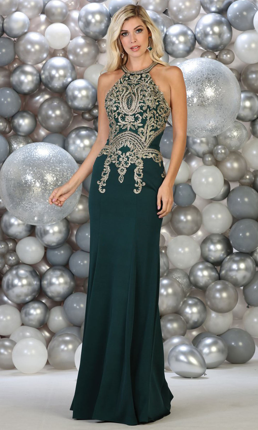 May Queen - MQ1641 Halter Embroidered Fitted Gown In Green