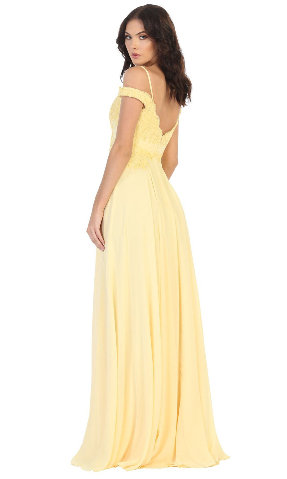 May Queen - MQ1644B Embroidered Off Shoulder A-Line Dress In Yellow