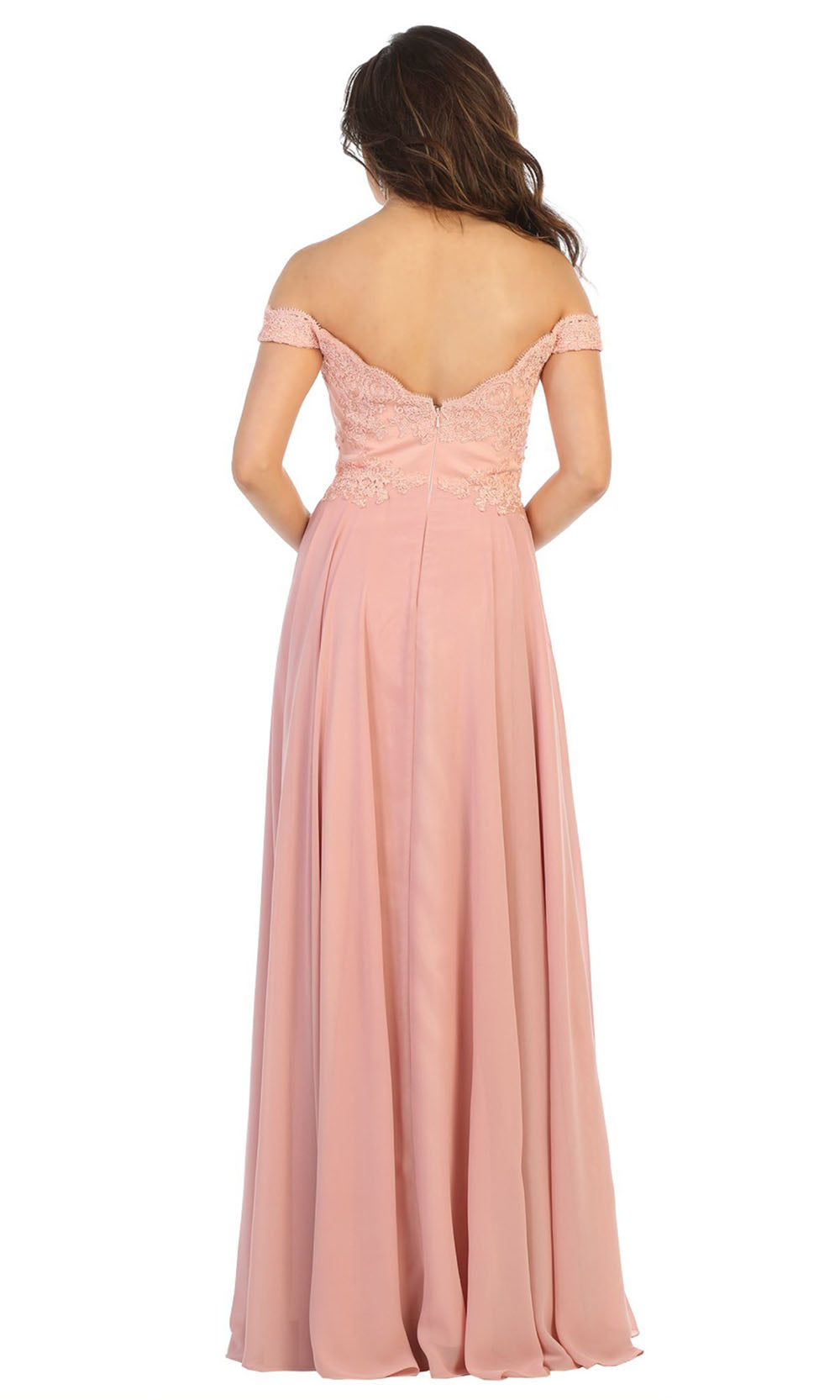 May Queen - MQ1644B Embroidered Off Shoulder A-Line Dress In Pink