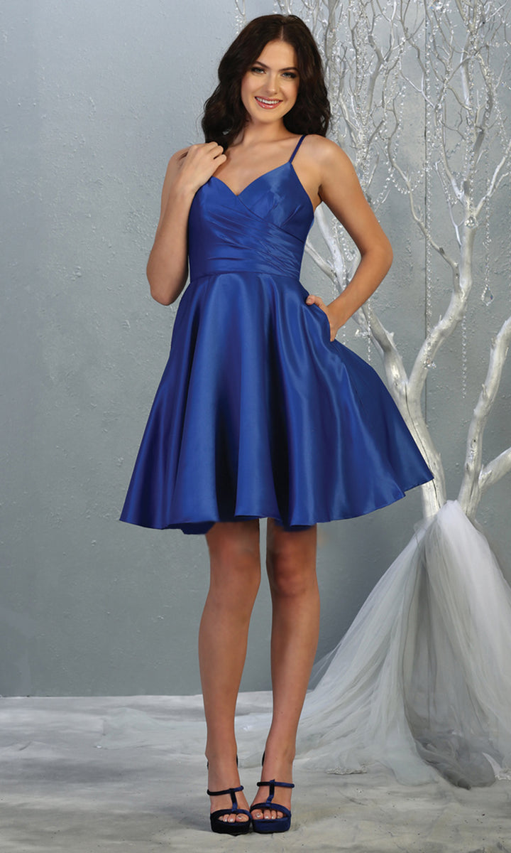 Baby-Blue May Queen - MQ1654 V-Neck A-Line Cocktail Dress | Short A ...