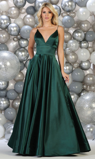 May Queen - MQ1664 Deep V Neck A-Line Gown In Green