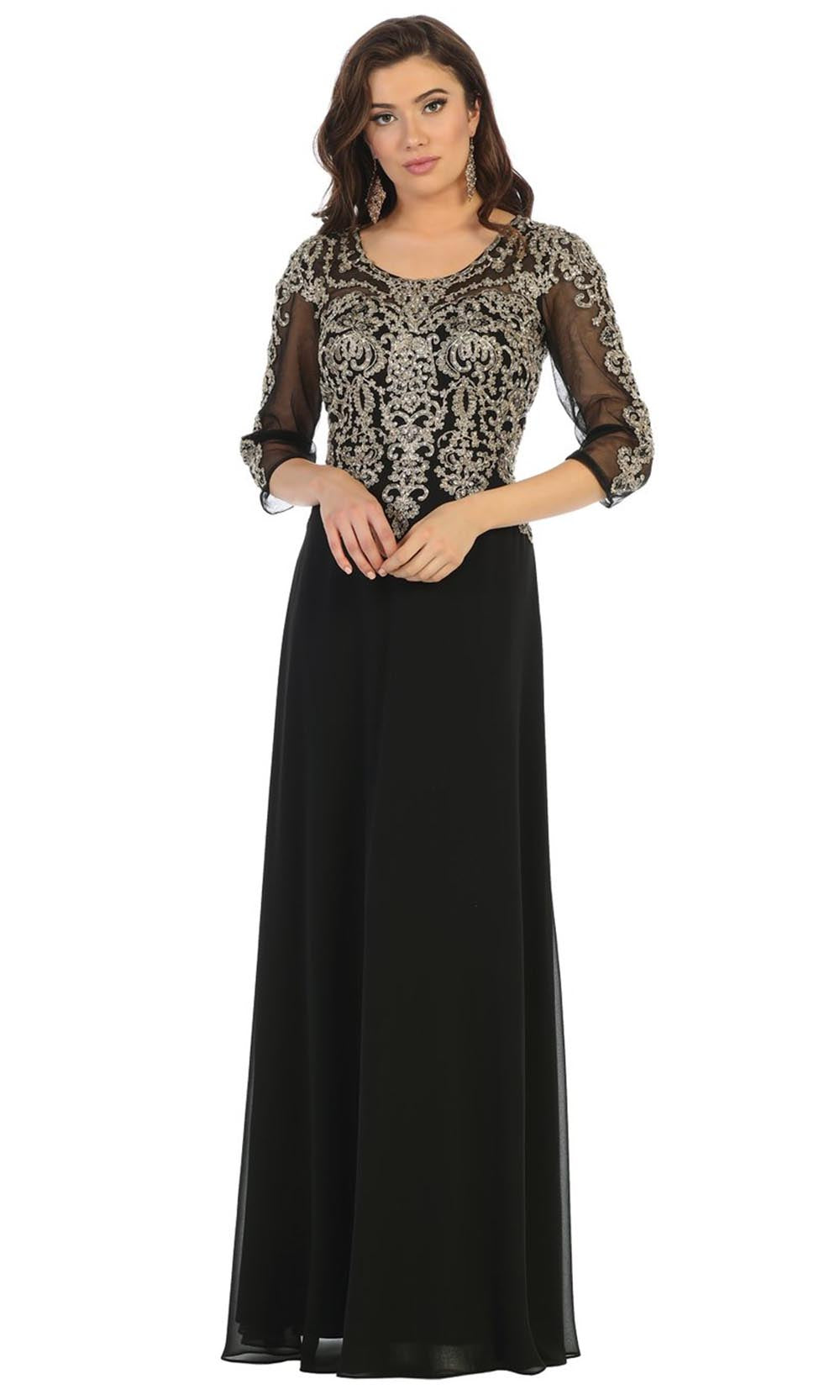 May Queen - MQ1670 Beaded Applique Formal Dress In Black
