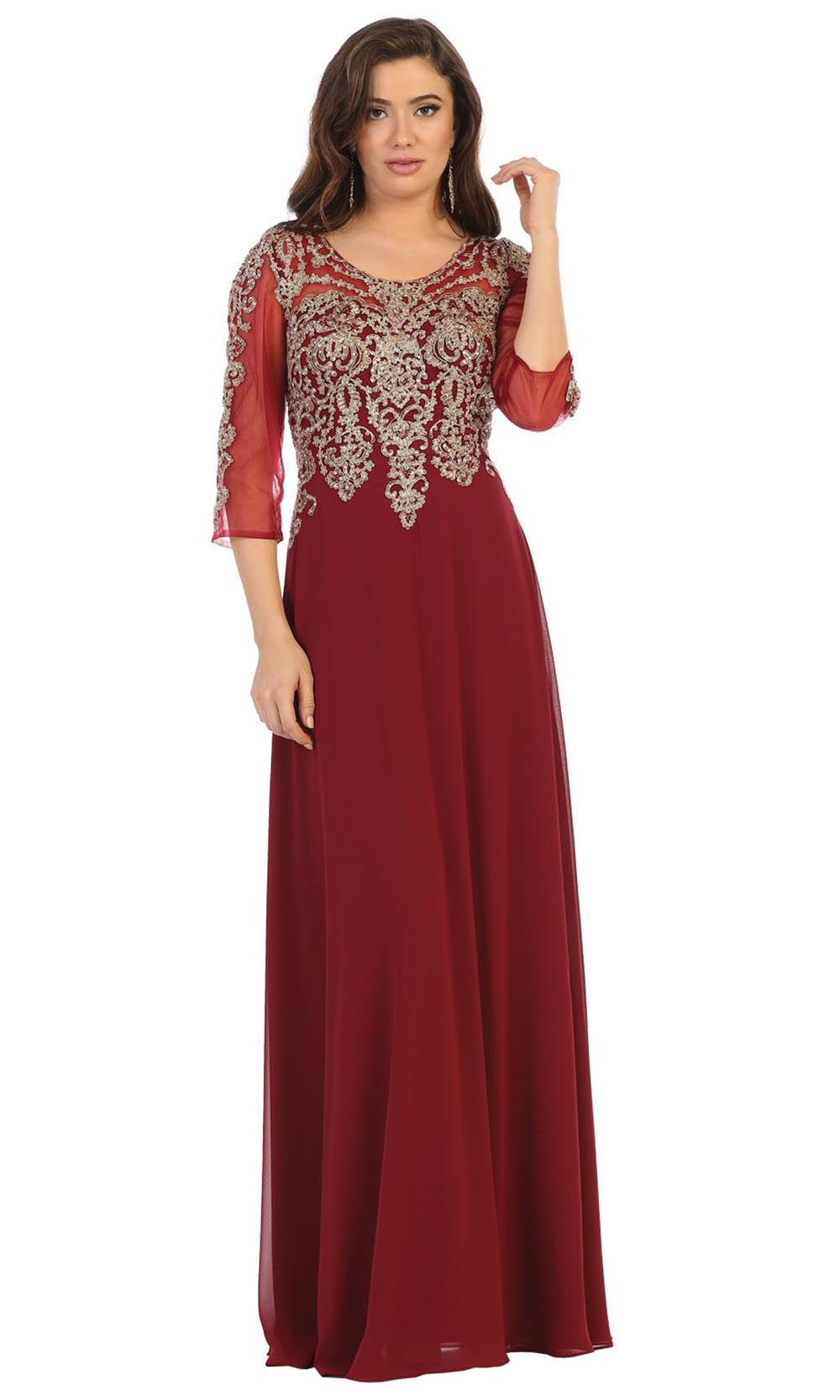 May Queen - MQ1670 Beaded Applique Formal Dress In Burgundy