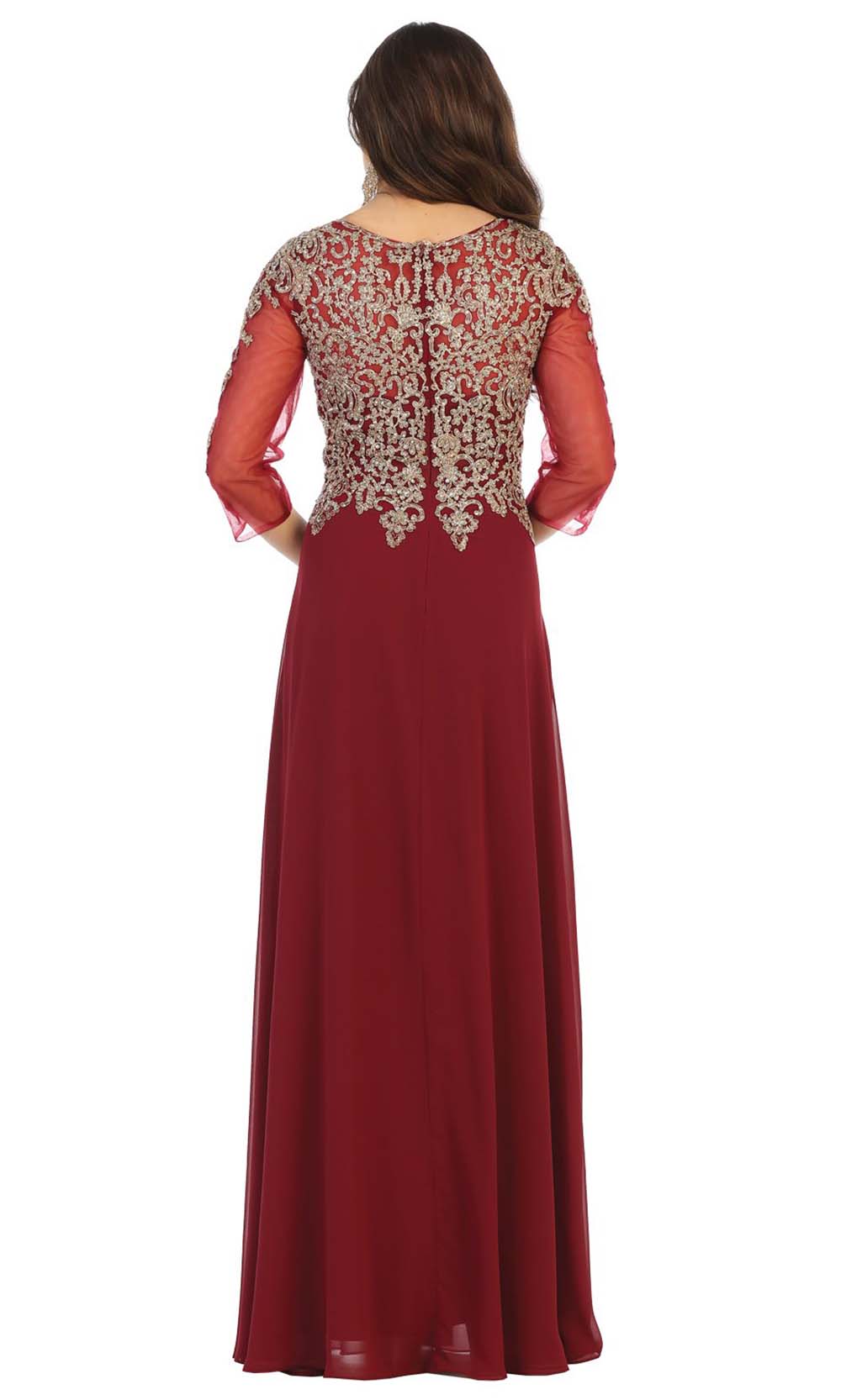 May Queen - MQ1670 Beaded Applique Formal Dress In Burgundy