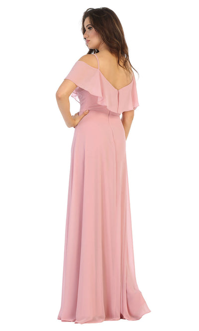 May Queen - MQ1686 Cold Shoulder Chiffon Dress In Pink