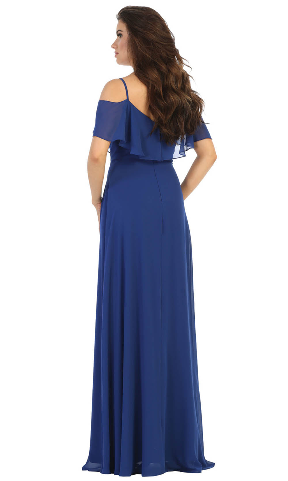 May Queen - MQ1686 Cold Shoulder Chiffon Dress In Blue