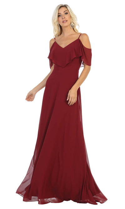 May Queen - MQ1686 Cold Shoulder Chiffon Dress In Red and Black