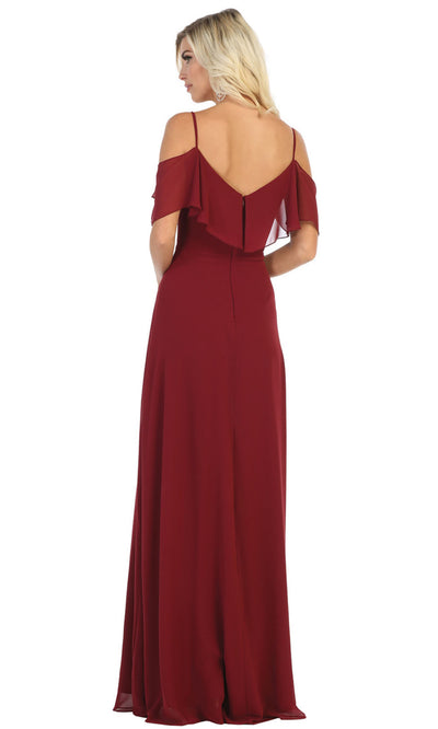 May Queen - MQ1686 Cold Shoulder Chiffon Dress In Red and Black