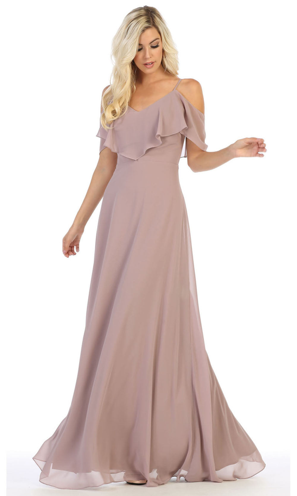 May Queen - MQ1686 Cold Shoulder Chiffon Dress In Purple and Gray