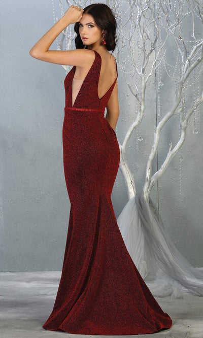 Mayqueen MQ1698 long burgundy red v neck dress-back