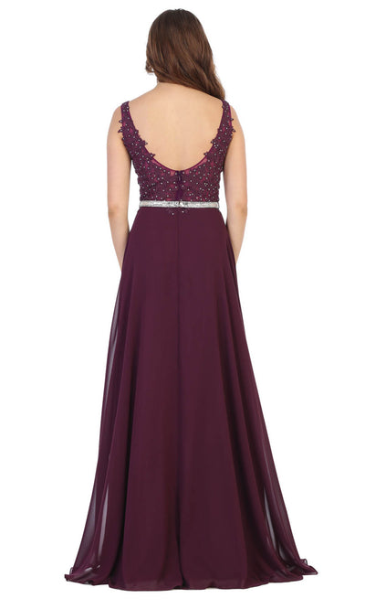 May Queen - MQ1701 Embroidered V Neck A-Line Dress In Purple