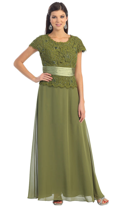 May Queen - MQ571 Chiffon Lace Jewel Neck Formal Dress In Green