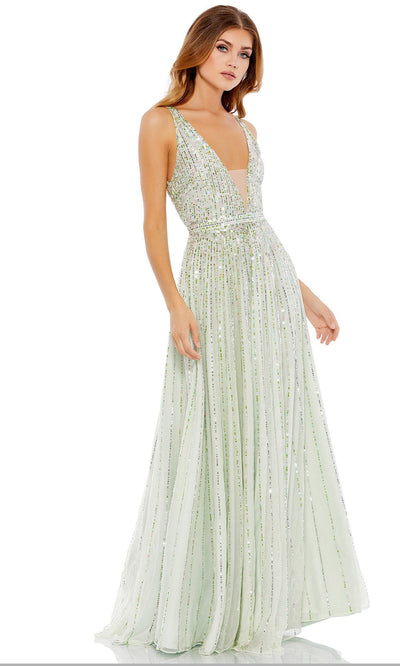 Mac Duggal - 10700M Sequined Plunging V Neck A-Line Dress In Green