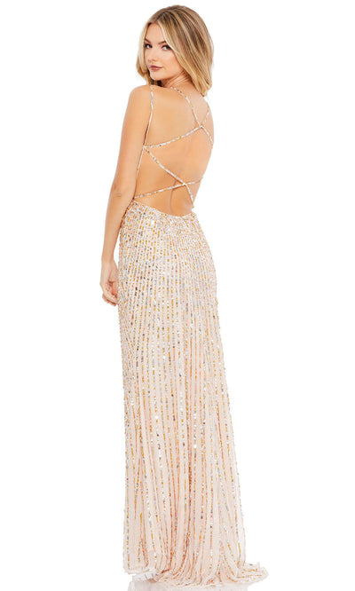 Mac Duggal - 10702M Sequin Embellished V-Neck Sheath Gown In Champagne and Gold