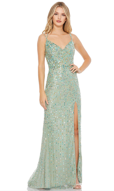 Mac Duggal - 10702M Sequin Embellished V-Neck Sheath Gown In Green