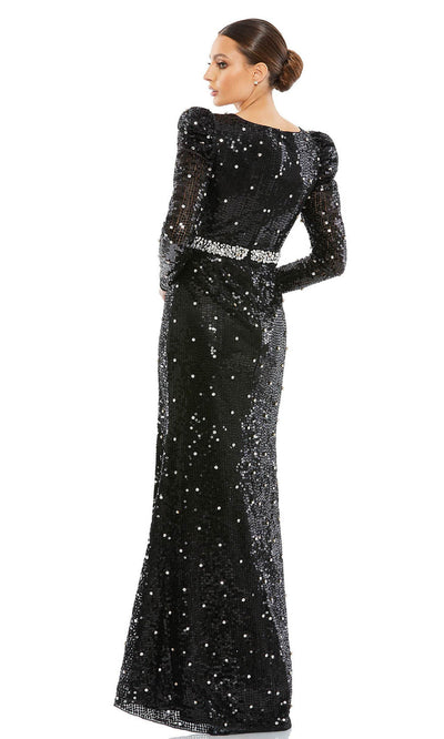 Mac Duggal - 10736 V-Neck Sequin High Slit Gown In Black