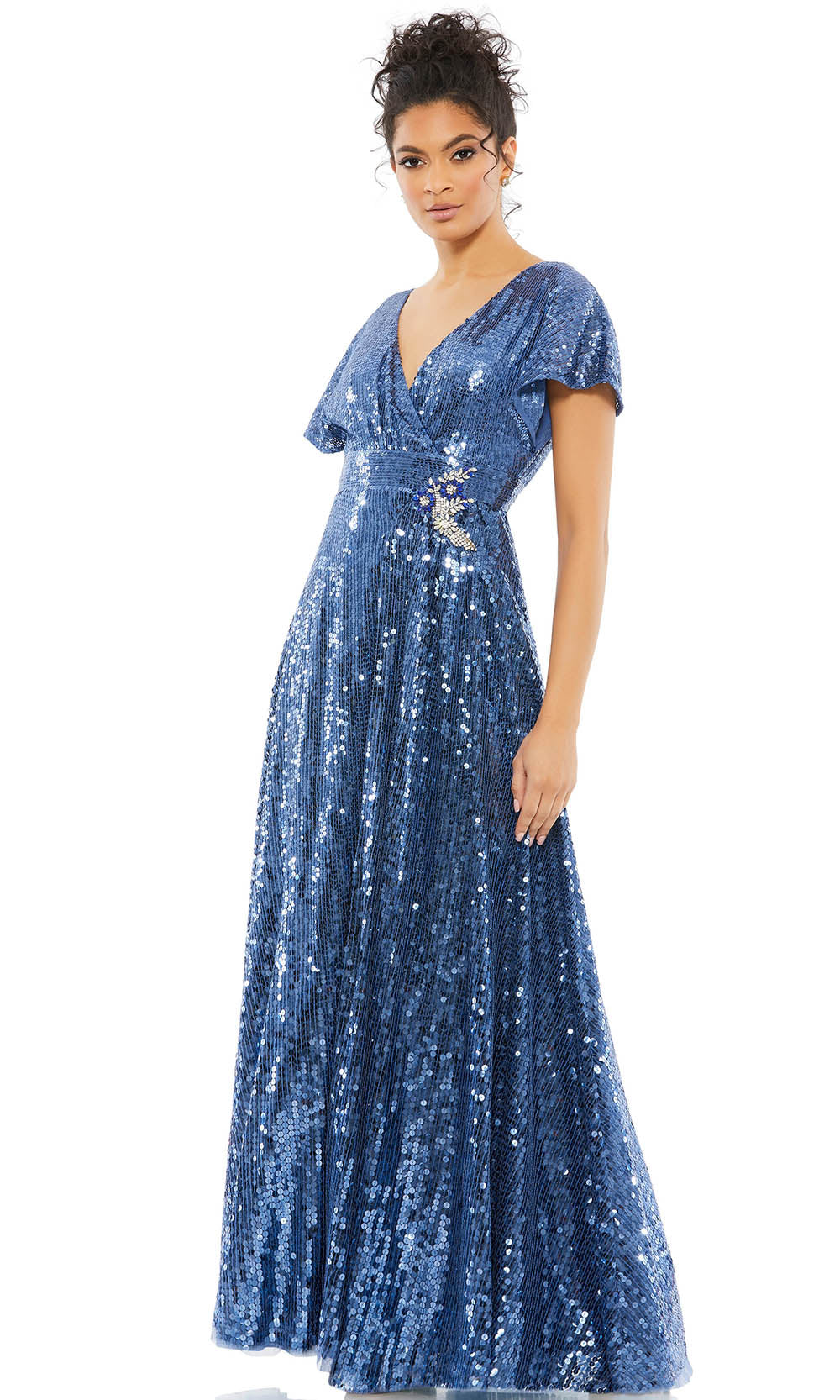 Mac Duggal - 10773 Flutter Sleeve Sequin Gown In Blue