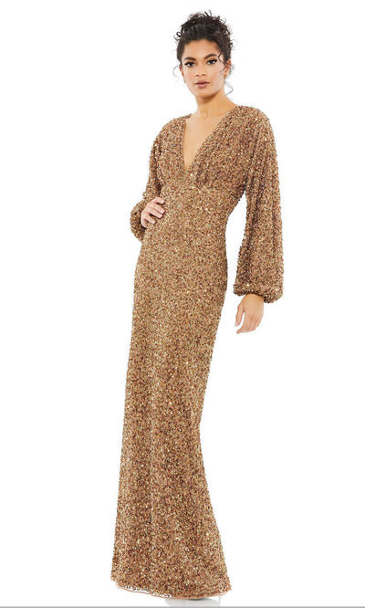 Mac Duggal - 10791 Sequined Sheath Gown In Brown
