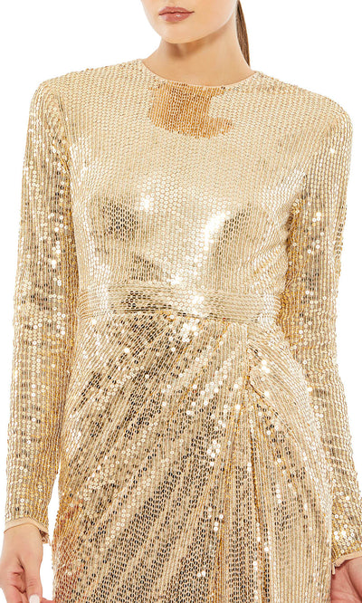 Mac Duggal - 10824 Long Sleeve Sequin Gown In Champagne & Gold