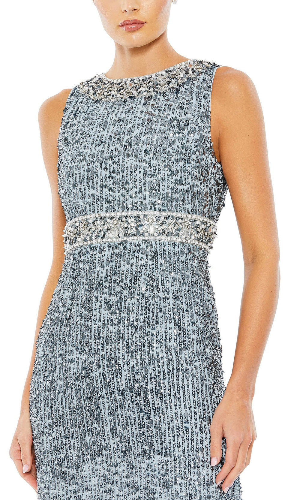 Mac Duggal - 10839 Beaded Jewel Neck Gown In Blue